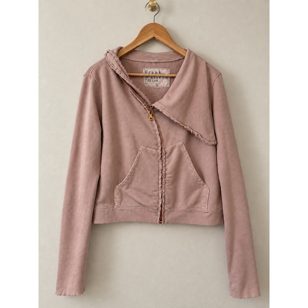 Frank & Eileen Tee Lab Jacket Large Pink Asymmetrical Zip Raw Edge Cotton USA
